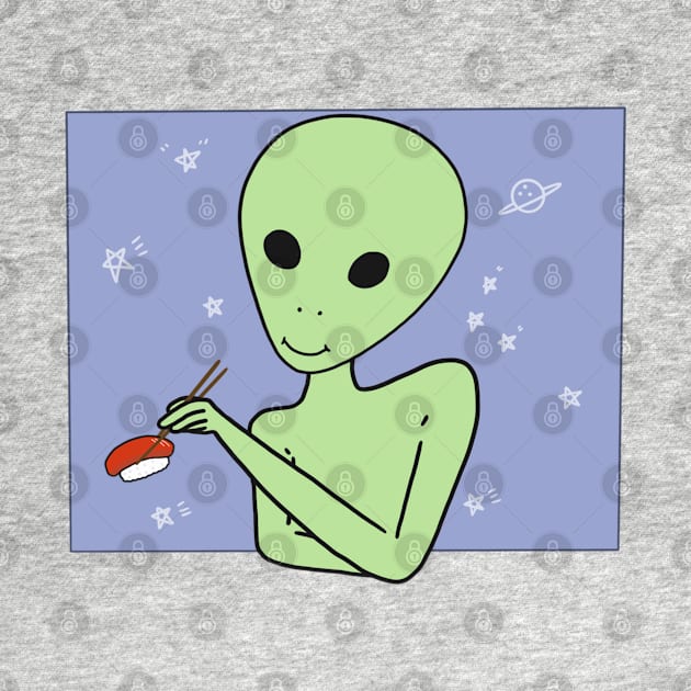 Alien Eating Sushi Meme Funny UFO ET Anime Logo by Marinaaa010